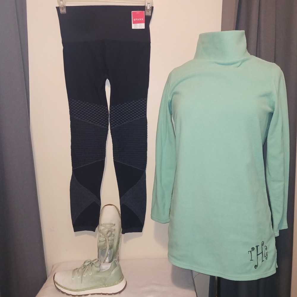Spanx Leggings L Mint Green fleece sweater XL Kenneth Cole bling sneakers 7.5